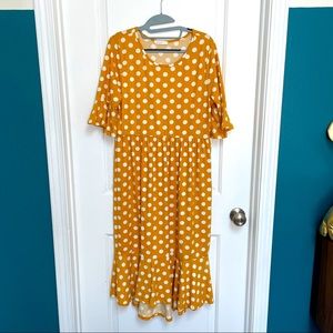 Mustard yellow polka dot dress